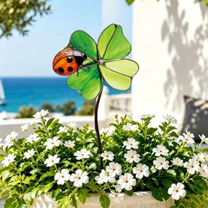 Piquet de jardin en verre teinté trèfle à quatre feuilles coccinelle déco pot de fleurs