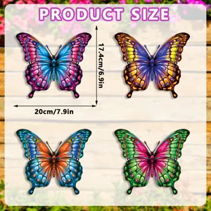 Metal butterfly wall art decor, colorful iron garden hanging ornaments, 20x17.4cm size