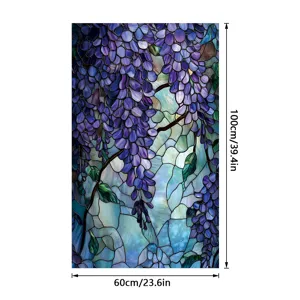 Glas in lood raamfolie wisteria bloem statische cling privacy glas sticker 60cm.