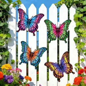 Colorful metal butterfly wall art decor set for garden outdoor fence hanging crafts decoration