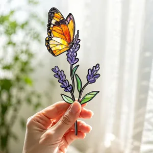 Papillon vitrail lavande tuteur de jardin en métal décoration de fenêtres maison