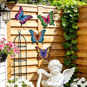 Metal butterfly wall art outdoor decor garden hanging iron sculptures colorful home decor