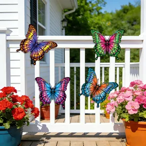 Colorful metal butterfly wall art hanging decor for garden fence patio outdoor use 4 pack