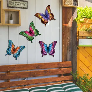 Colorful metal butterfly wall art set, vivid 3D hanging decor for garden fence, patio and home.