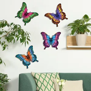 Colorful metal butterfly wall art decor detail display, ideal for home and garden decor.