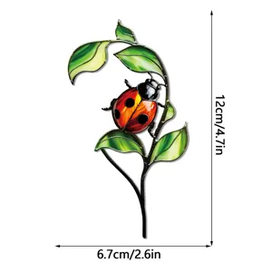 Piquet de jardin coccinelle en verre teinté décoration de plante en métal pour pot