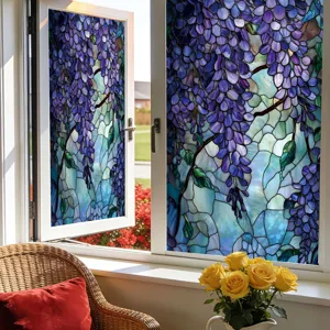 Glasin-lood raamfolie paarse wisteria bloem statische klevende privacy raamsticker decor