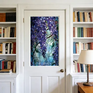 Glas-in-lood raamfolie blauweregen bloemen statische hechtende glassticker huisdecoratie