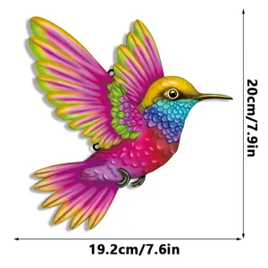 Colorful metal hummingbird wall art decor for garden, yard and home decoration 20x19cm