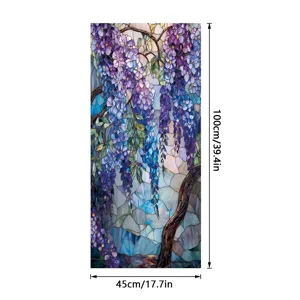 Glas-in-lood raamfolie blauweregen bloem decoratieve statische privacy sticker 45x100cm
