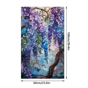 Prachtige blauweregen glas-in-lood raamfolie, statische glassticker voor woondecoratie 60x100cm