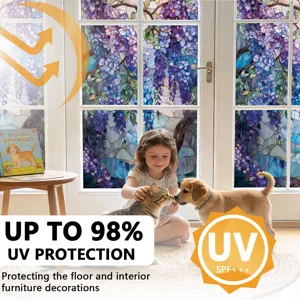 Glasfolie met blauwe regen patroon, statische UV-bescherming raamfolie voor huisdecoratie.