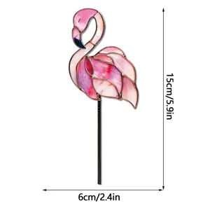 Piquet de jardin en metal flamant rose decoratif ornement avec finition en verre colore.