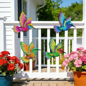Colorful metal hummingbird wall decor set outdoor garden fence hanging ornament crafts