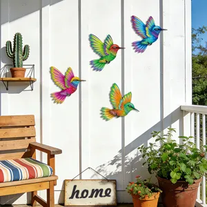 Colorful metal hummingbird wall art hanging decor for garden outdoor fence yard decoration