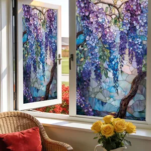 Glas-in-lood blauweregen raamfolie statische hechtende privacy decoratieve glassticker