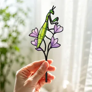 Insert de jardin en métal coloré mante religieuse pour pot de fleurs et déco maison