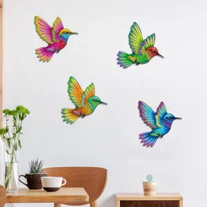 Colorful metal hummingbird wall art set, perfect for indoor and outdoor garden home decor.