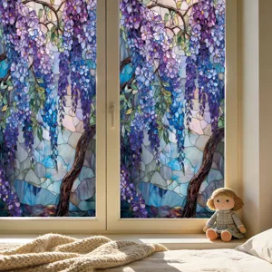 Glasfolie raamfolie blauweregen bloemen decoratieve privacy statische folie huis deco