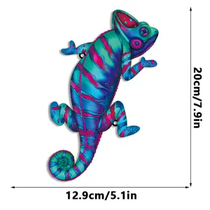 Colorful metal chameleon wall hanging iron art lizard garden outdoor decor detail size view
