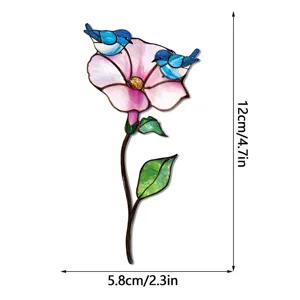 Piquet de jardin en métal avec design d'oiseaux colorés et fleurs pour déco de maison.