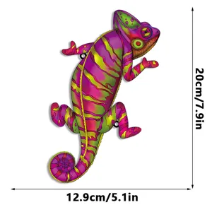 Colorful metal chameleon wall art, vivid gecko hanging ornament for garden, patio and home decor.