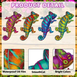 Metal chameleon wall art for garden decoration with waterproof oil film and bright colors