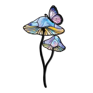 Piquet de jardin champignon papillon style vitrail décoration maison art en métal coloré
