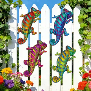 Colorful metal chameleon wall art decor for garden, fence and outdoor patio hanging ornaments.