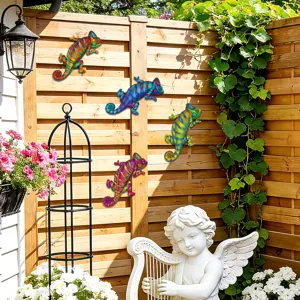 Metal chameleon wall decor colorful outdoor hanging ornament for garden fence yard art sculpture.