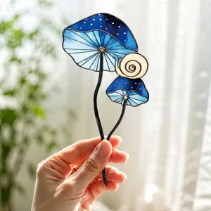 Insert de plante de jardin champignon escargot bleu artisanat en verre et métal détail