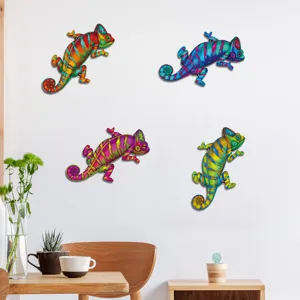 Colorful metal chameleon wall art hanging decor vibrant iron lizard sculpture for garden yard.