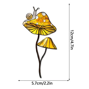 Piquet de jardin champignon et escargot en vitrail, décor pot de fleur en métal.