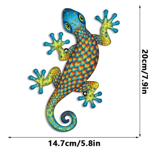 Metal gecko wall art garden hanging decor colorful iron lizard sculpture outdoor ornament