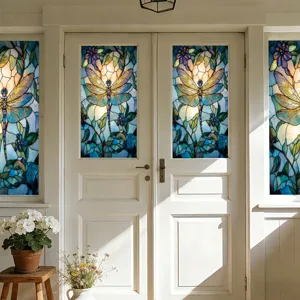 Glas-in-lood raamfolie libel privacy mat decoratieve glassticker voor thuisdeurdecoratie
