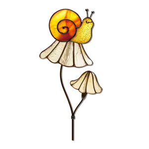 Piquet de jardin escargot en verre teinté fleur métal décoration de pot de fleurs