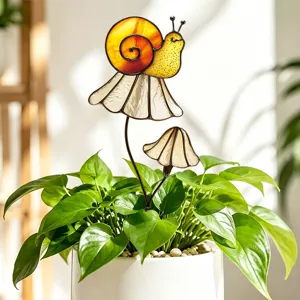 Tige décorative de plante escargot en verre coloré, insert de jardin en métal.