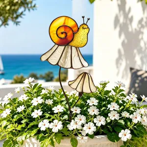 Piquet de jardin escargot en vitrail décoration de pot de fleurs, ornement art de cour.