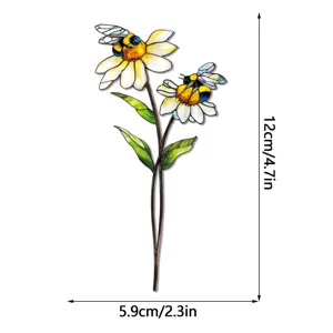 Piquet de jardin en métal abeille marguerite style vitrail décoration de pot de fleurs 12cm