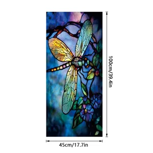 Glas-in-lood raamfolie libel statische klevende decoratieve sticker 45x100cm thuis