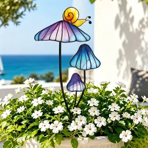 Piquet de jardin escargot champignon en verre vitrifié décor de pot de fleurs terrasse
