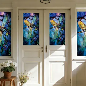 Glas-in-lood libel raamsticker decoratieve statische hechtfolie voor thuis in interieur