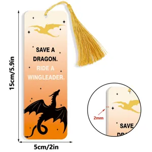 Acrylic dragon bookmark detail, colorful gradient design with tassel, 15x5cm size view