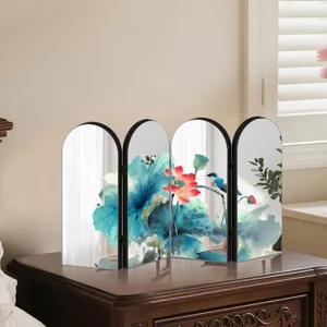 Chinese style acrylic folding mirror screen detail, exquisite lotus art desktop ornament.