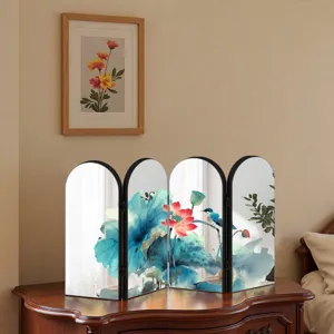 Chinese style lotus mirror folding screen tabletop acrylic decor ornament display detail