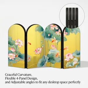 Acrylic Folding Desktop Screen With Chinese Lotus Design 4-Panel Room Divider Decor