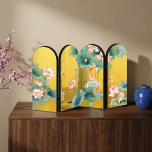 Detailed view of the Chinese style acrylic folding screen table ornament with lotus fish.