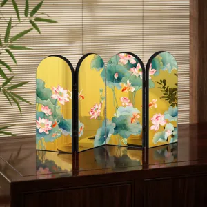 Chinese Style Desktop Folding Screen Acrylic Lotus Goldfish Tabletop Ornament Decor