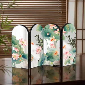 Close-up of the Chinese style lotus and goldfish decorative folding screen detail.