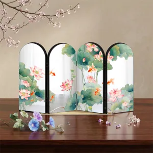 Traditional Chinese style acrylic folding screen miniature lotus goldfish desktop ornament
